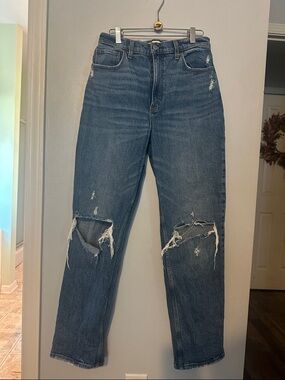 Abercrombie & Fitch Distressed Dark Blue Straight Leg Jeans